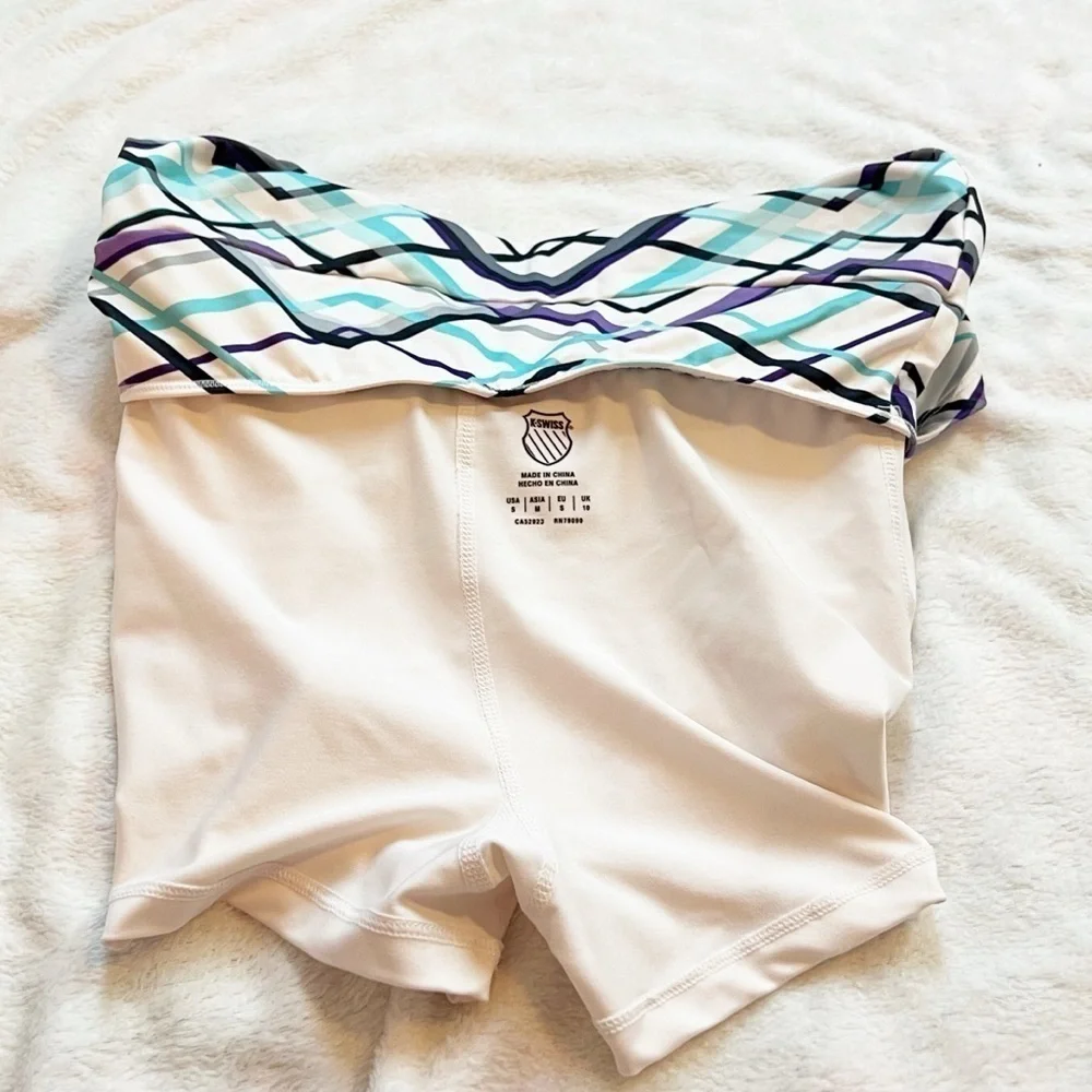 K-SWISS Plaid Skort Lined White Black Blue Purple Women’s Small Pull On Stretchy